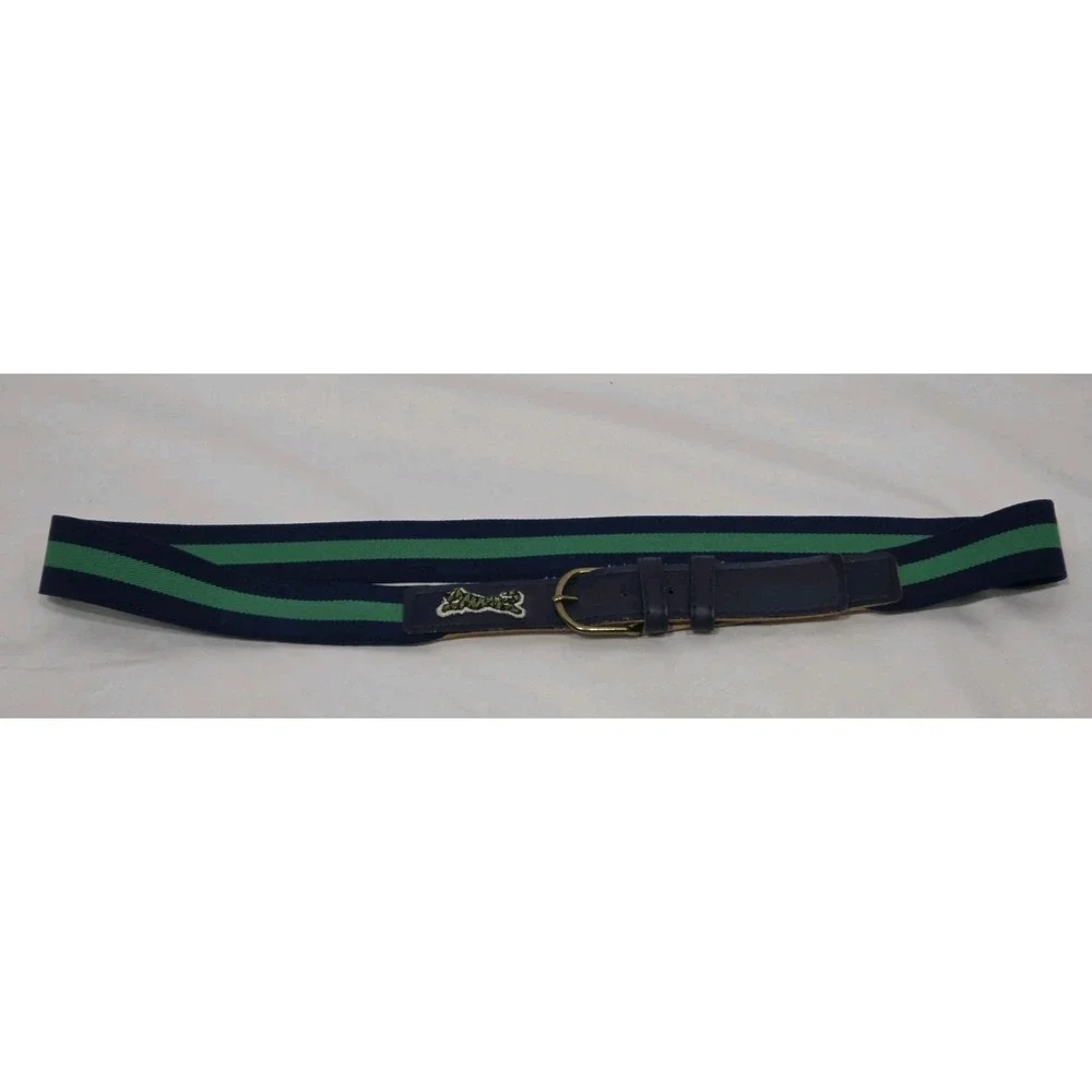 Le Tigre Web Stretch Belt Mens 33 Navy Blue Green Striped Canvas Preppy Logo
